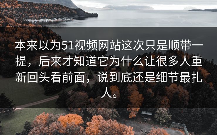 本来以为51视频网站这次只是顺带一提，后来才知道它为什么让很多人重新回头看前面，说到底还是细节最扎人。