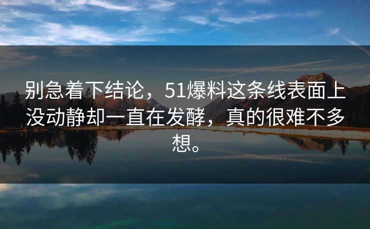 别急着下结论，51爆料这条线表面上没动静却一直在发酵，真的很难不多想。