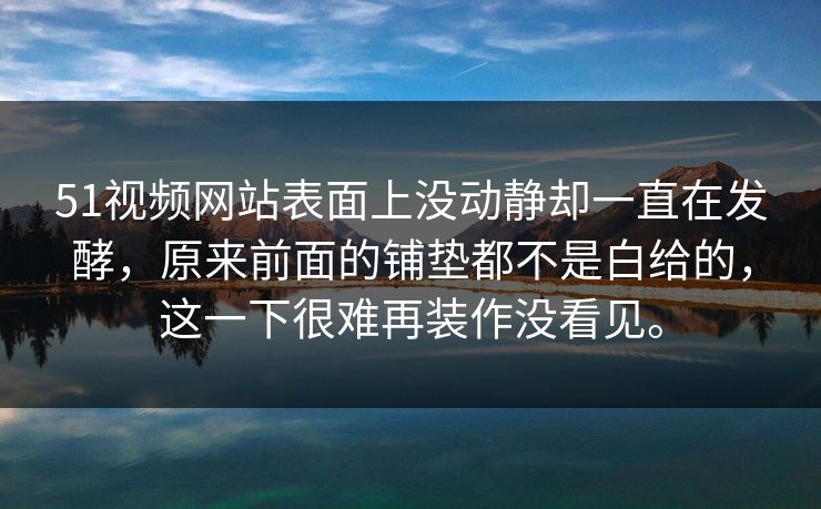 51视频网站表面上没动静却一直在发酵，原来前面的铺垫都不是白给的，这一下很难再装作没看见。