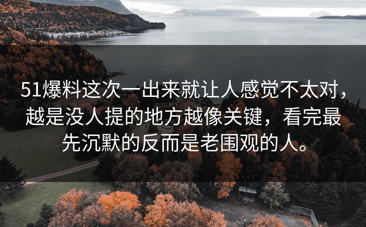 51爆料这次一出来就让人感觉不太对，越是没人提的地方越像关键，看完最先沉默的反而是老围观的人。